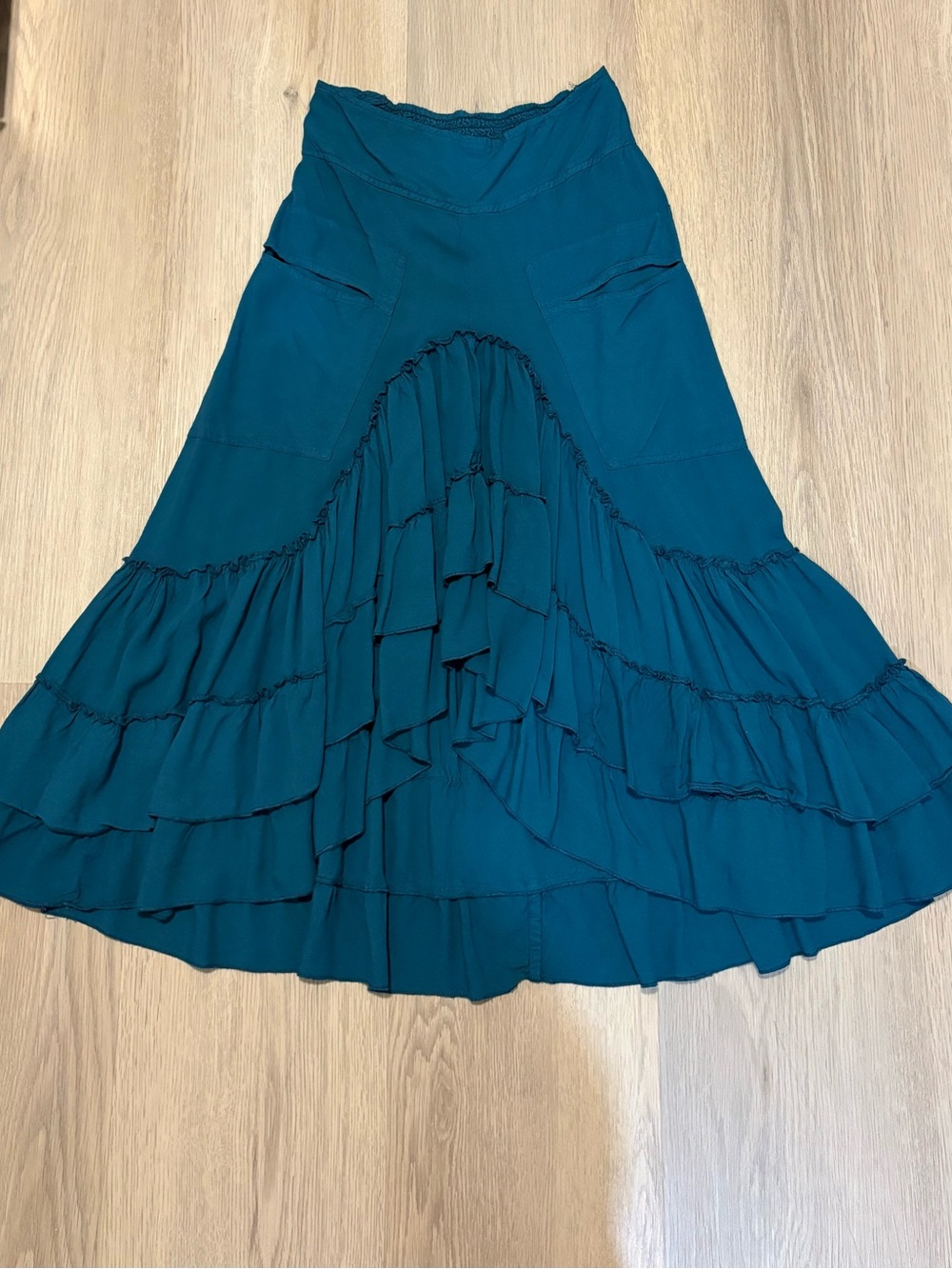 Teal Ruffled Maxi Skirt - Women's Flowing Tiered Skirt